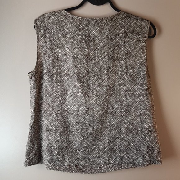 Talbot's Petite Cotton Silk Sleeveless Blouse Ruffle | Tan, Black, Brown | 12P - Picture 5 of 11